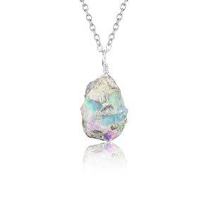 raw opal gemstone pendant necklace silver for women her october birthstone