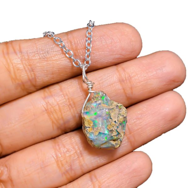 Raw Opal Handmade Necklace with German Silver Chain - Image 2