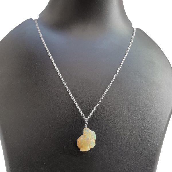 Raw Opal Handmade Necklace with German Silver Chain - Image 3