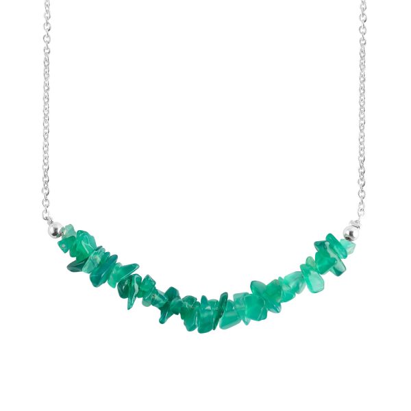 Green Onyx Uncut Bar Beaded Necklace in German Silver – 16"+2" Chain
