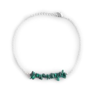 Malachite Uncut Bar Beaded Bracelet in German Silver – 7" Bracelet