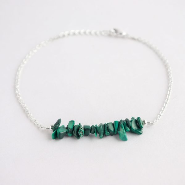 Malachite Uncut Bar Beaded Bracelet in German Silver – 7" Bracelet - Image 4