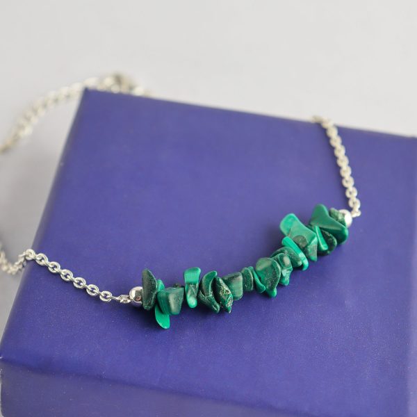 Malachite Uncut Bar Beaded Bracelet in German Silver – 7" Bracelet - Image 3