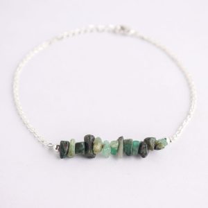 Emerald Uncut Bar Beaded Bracelet in German Silver – 7" Bracelet