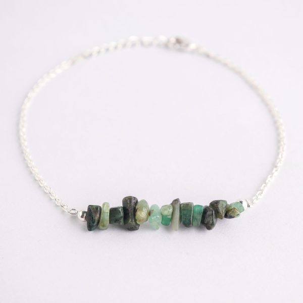 Emerald Uncut Bar Beaded Bracelet in German Silver – 7" Bracelet