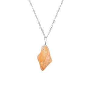 Raw Citrine Pendant Necklace in German Silver – 16"+2" Chain