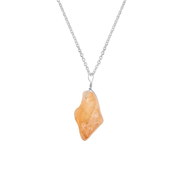 Raw Citrine Pendant Necklace in German Silver – 16"+2" Chain