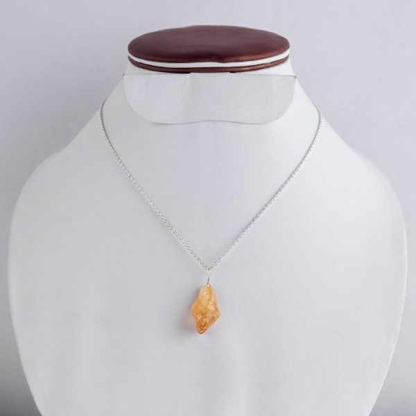 Raw Citrine Pendant Necklace in German Silver – 16"+2" Chain - Image 3