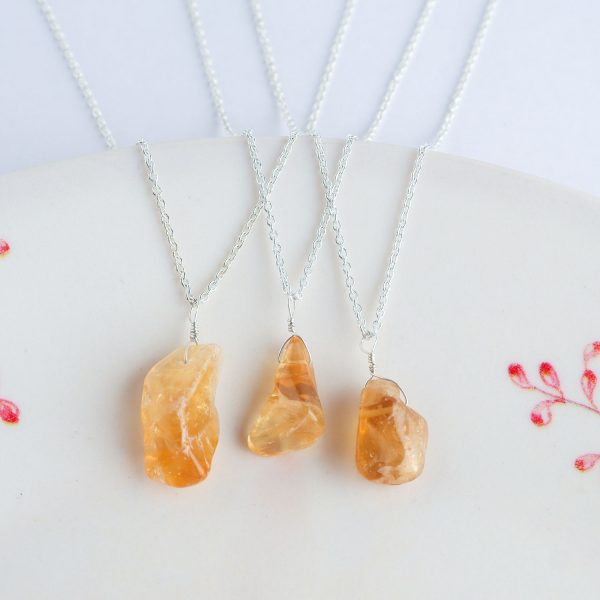 Raw Citrine Pendant Necklace in German Silver – 16"+2" Chain - Image 2
