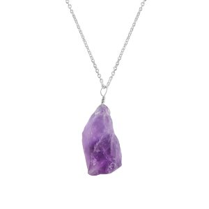 Raw Amethyst Pendant Necklace in German Silver – 16"+2" Chain