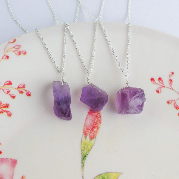 Raw Amethyst Pendant Necklace in German Silver – 16"+2" Chain - Image 3