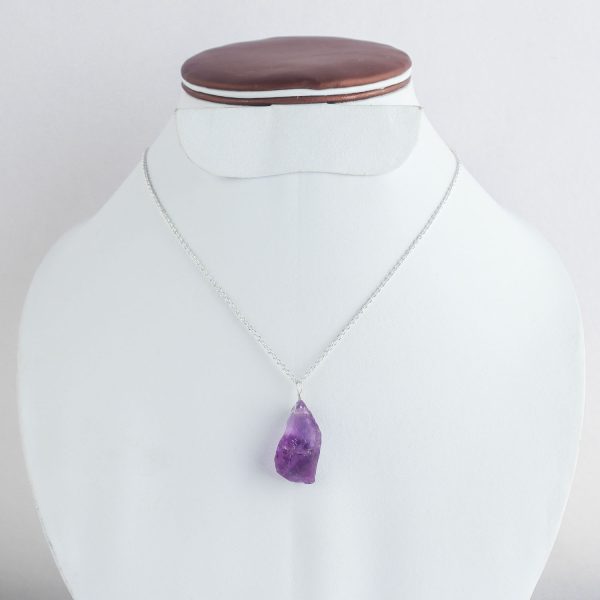 Raw Amethyst Pendant Necklace in German Silver – 16"+2" Chain - Image 2