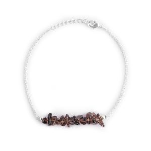Smoky Quartz Uncut Bar Beaded Bracelet in German Silver – 7 Inch