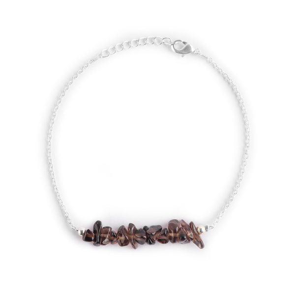 Smoky Quartz Uncut Bar Beaded Bracelet in German Silver – 7 Inch