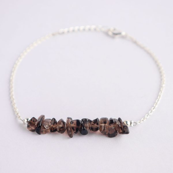 Smoky Quartz Uncut Bar Beaded Bracelet in German Silver – 7 Inch - Image 4