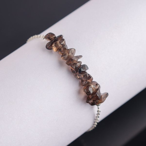 Smoky Quartz Uncut Bar Beaded Bracelet in German Silver – 7 Inch - Image 3