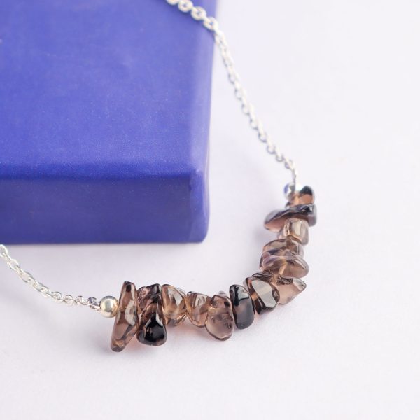 Smoky Quartz Uncut Bar Beaded Bracelet in German Silver – 7 Inch - Image 2