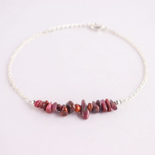 Garnet Uncut Bar Beaded Bracelet in German Silver – 7 Inch - Image 4