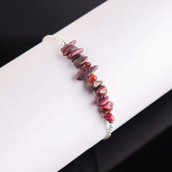 Garnet Uncut Bar Beaded Bracelet in German Silver – 7 Inch - Image 2