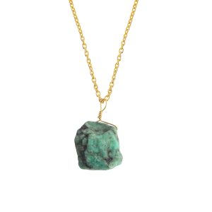 Raw Emerald Pendant Necklace in 18k Gold-Filled German Silver – 16"+2"