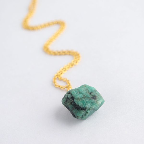 Raw Emerald Pendant Necklace in 18k Gold-Filled German Silver – 16"+2" - Image 4