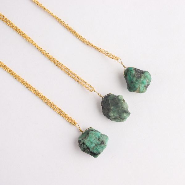 Raw Emerald Pendant Necklace in 18k Gold-Filled German Silver – 16"+2" - Image 3