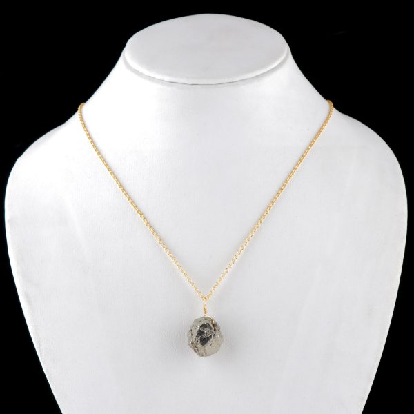 Raw Pyrite Pendant Necklace in 18k Gold-Filled German Silver – 16"+2" - Image 3