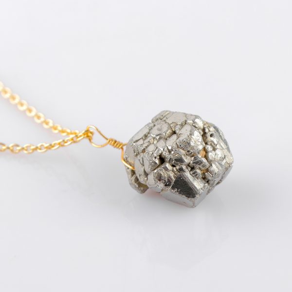 Raw Pyrite Pendant Necklace in 18k Gold-Filled German Silver – 16"+2" - Image 4