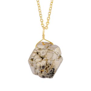 Raw Pyrite Pendant Necklace in 18k Gold-Filled German Silver – 16"+2"