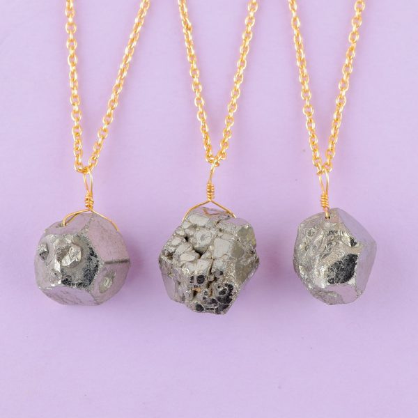 Raw Pyrite Pendant Necklace in 18k Gold-Filled German Silver – 16"+2" - Image 2