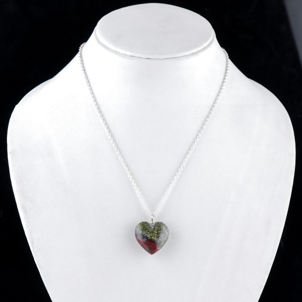 Bloodstone Heart Pendant Necklace in German Silver – 16"+2" Chain - Image 3