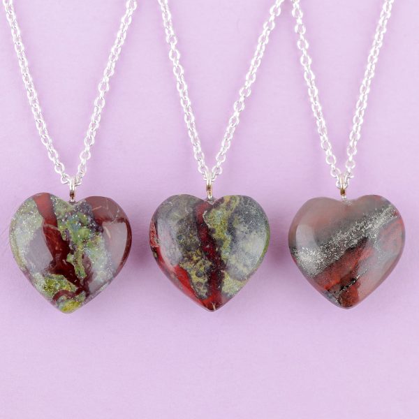 Bloodstone Heart Pendant Necklace in German Silver – 16"+2" Chain - Image 2